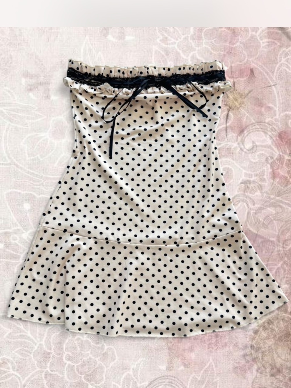 Polka Dot Ruffle Hem Skirt - Black on White